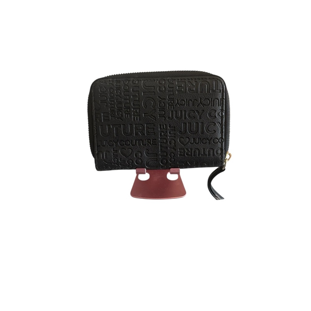 Juicy Couture Black Embossed Zip Around Wallet Gold Heart Logo - Picture 2 of 4